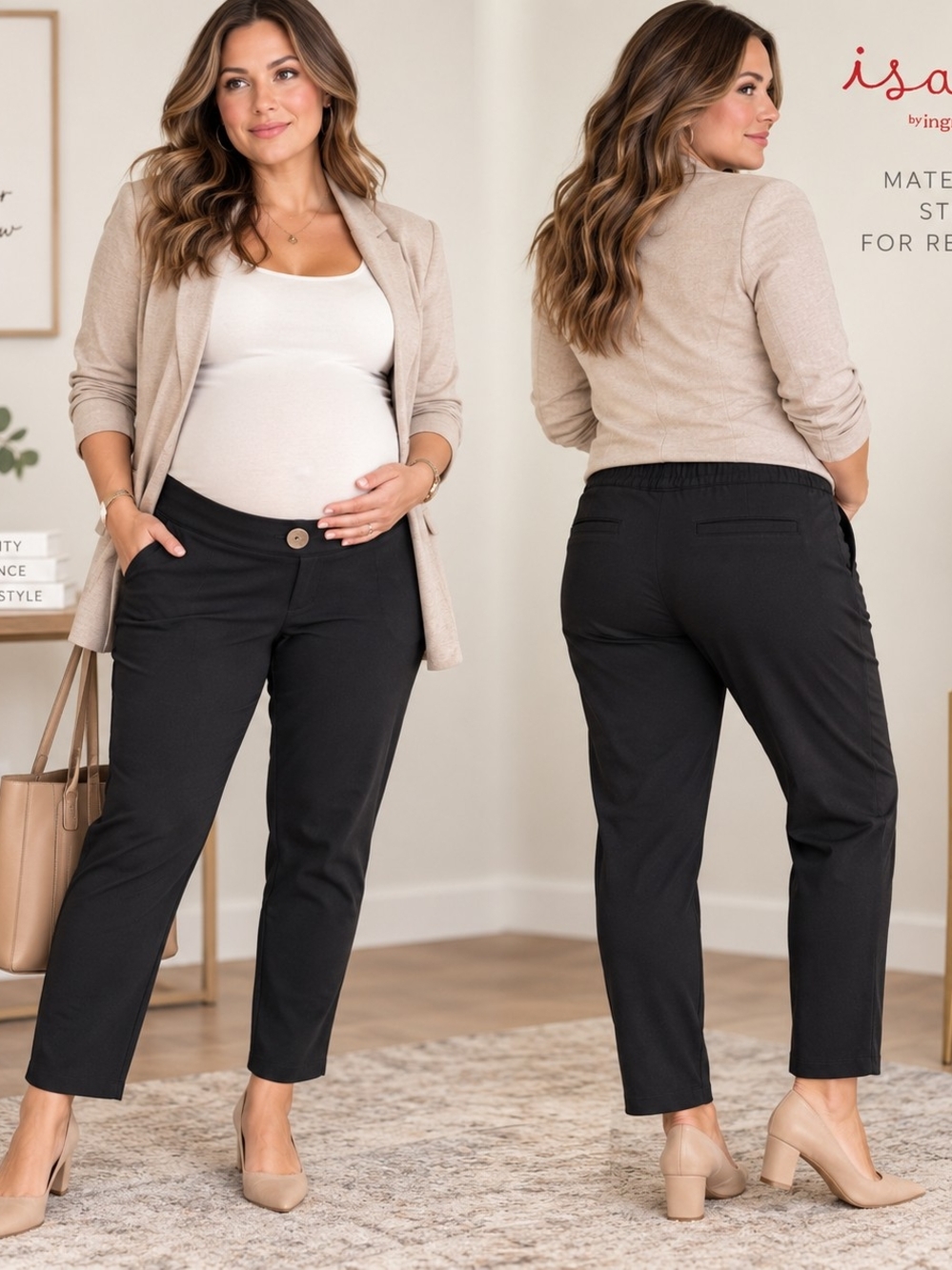 Ingrid & Isabel XL Maternity Black Tapered Pants Contemporary Business Casual Mi